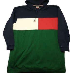 Tommy Hilfiger 2XL Red White Blue Green Flag Colorblock Hoodie Sweatshirt